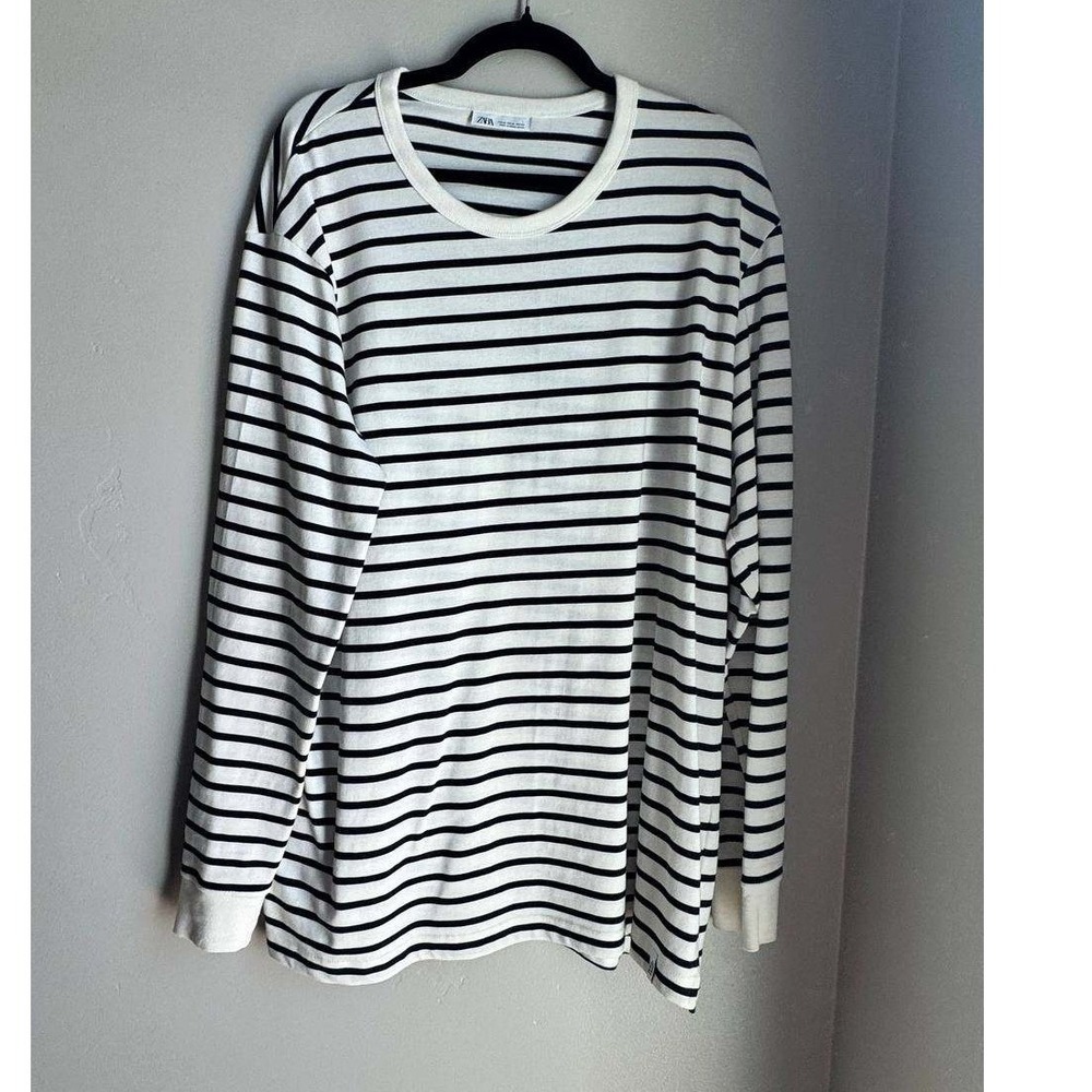 Zara Heavy Cotton Striped Long Sleeve Tee XL Coastal Nautical Y2K Streetwear